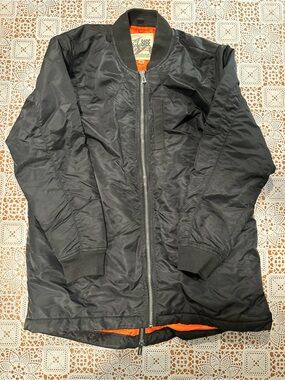 SoHo Babe 2XL Black Longline Bomber Jacket Orange Lined MA-1
